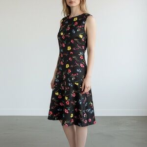 Alexia Admor Black Pink Yellow Green Multicolored Floral Midi Dress NWT Fits S-M